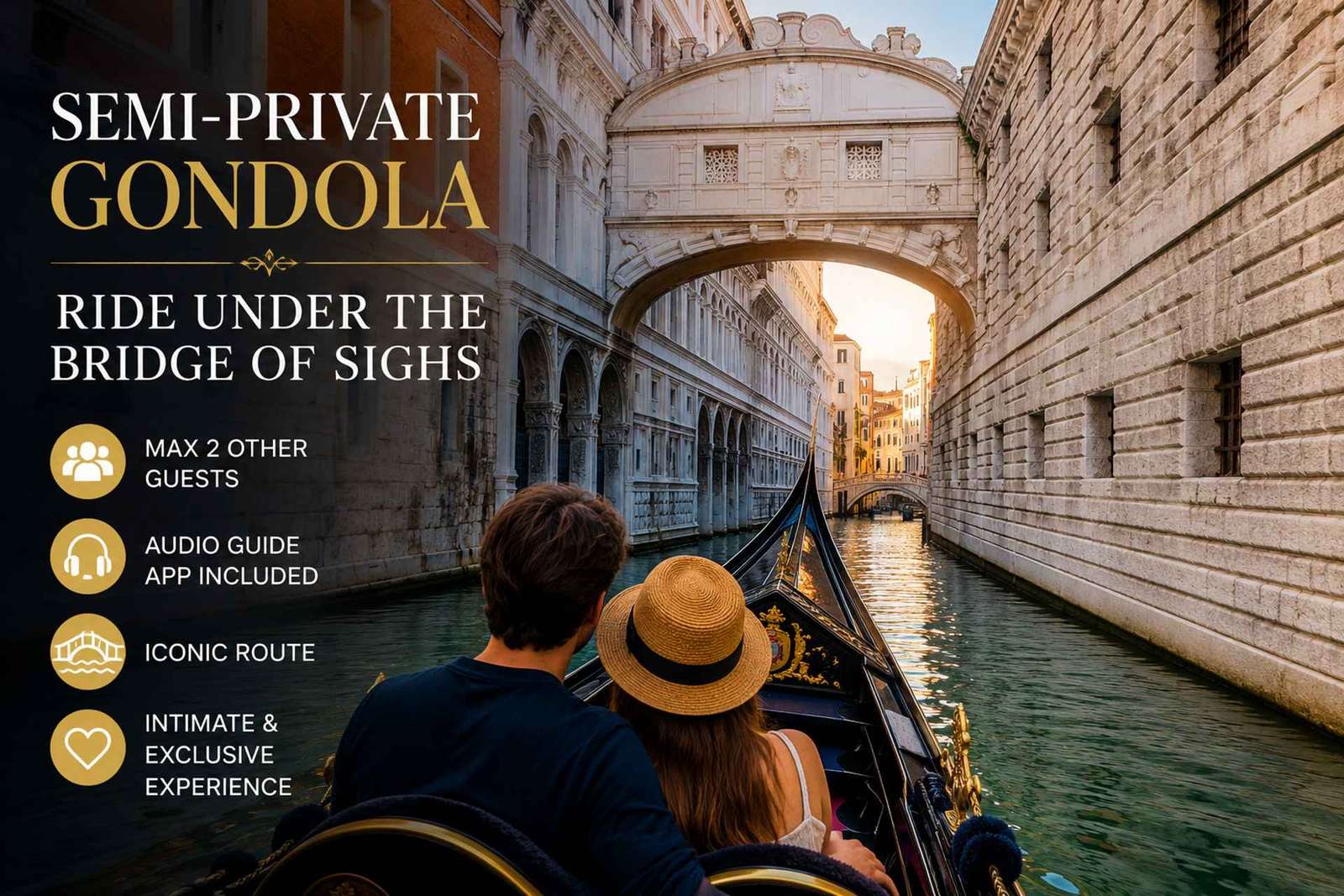 Gondola semi-privata a Venezia sotto il Ponte dei Sospiri